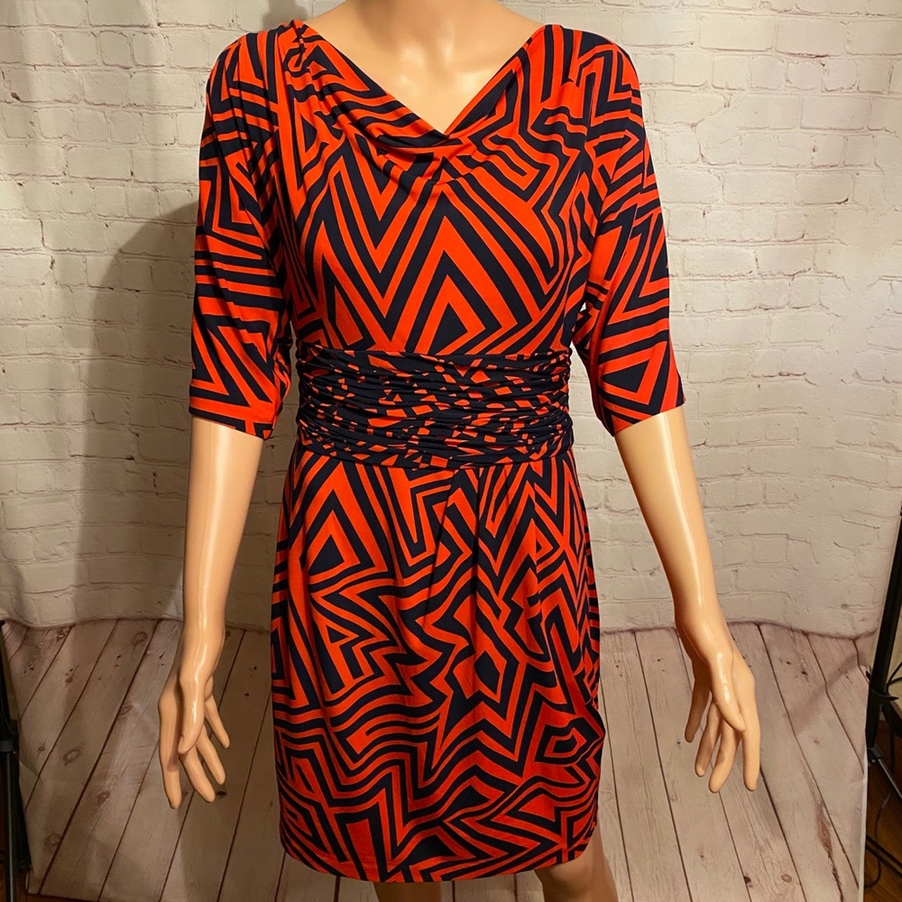 Taylor red & blue patterned dress size 8 stretch
